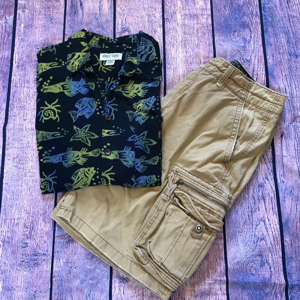 Nomadic Traders Green and Navy Fish Print Shirt